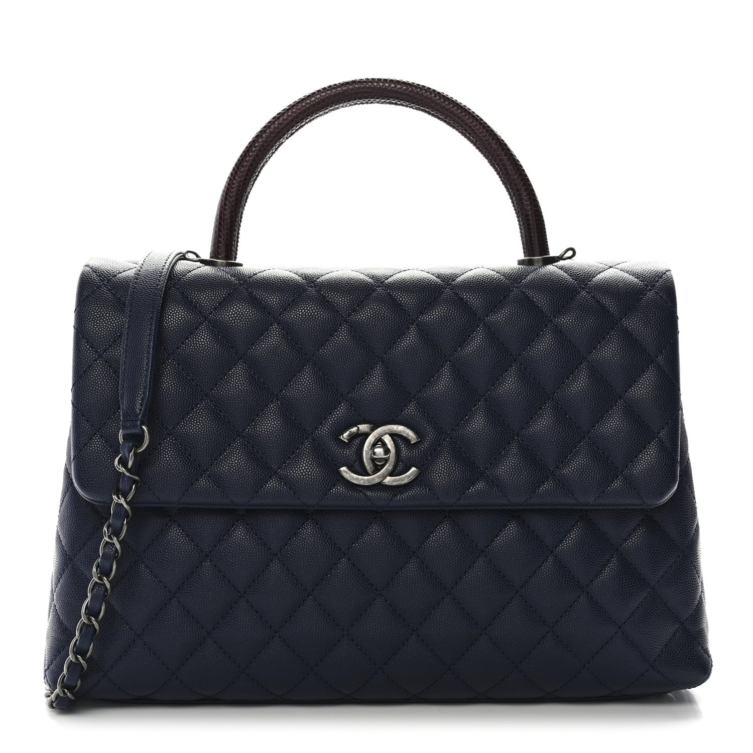 Chanel Caviar Lizard Quilted Medium Coco Handle Flap Navy 1 of 10