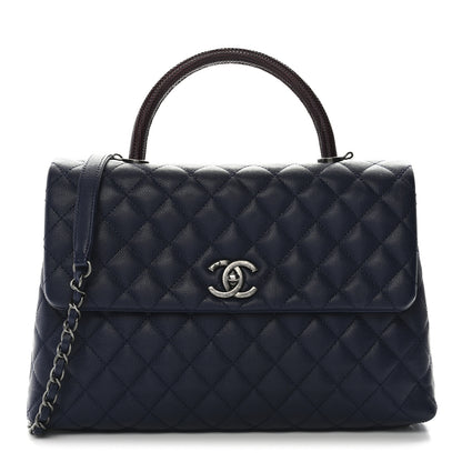 Chanel Caviar Lizard Quilted Medium Coco Handle Flap Navy 1 of 10