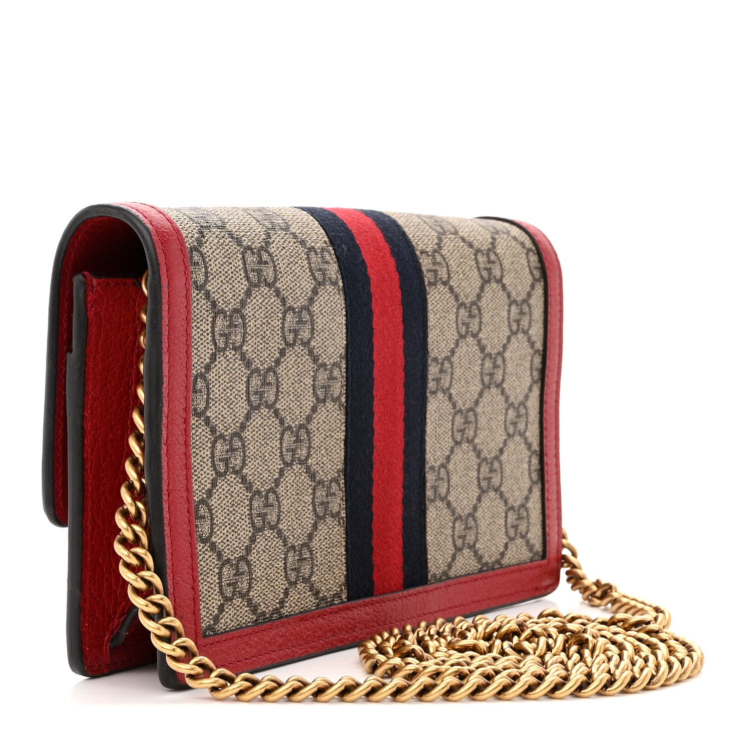 Gucci GG Supreme Monogram Web Queen Margaret Chain Wallet Red 3 of 13