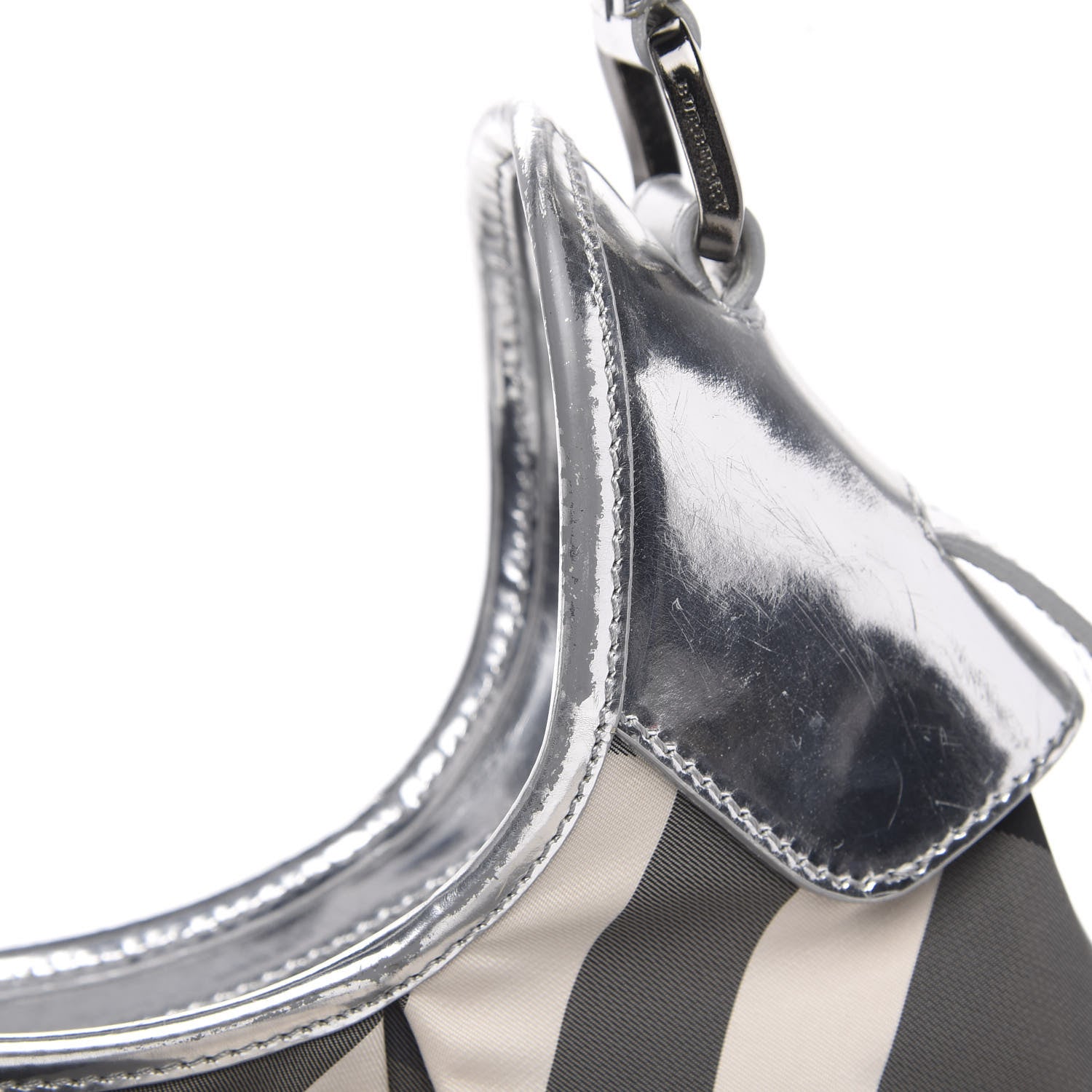Burberry Metallic Beat Check Small Brooklyn Hobo Silver Black 14 of 14
