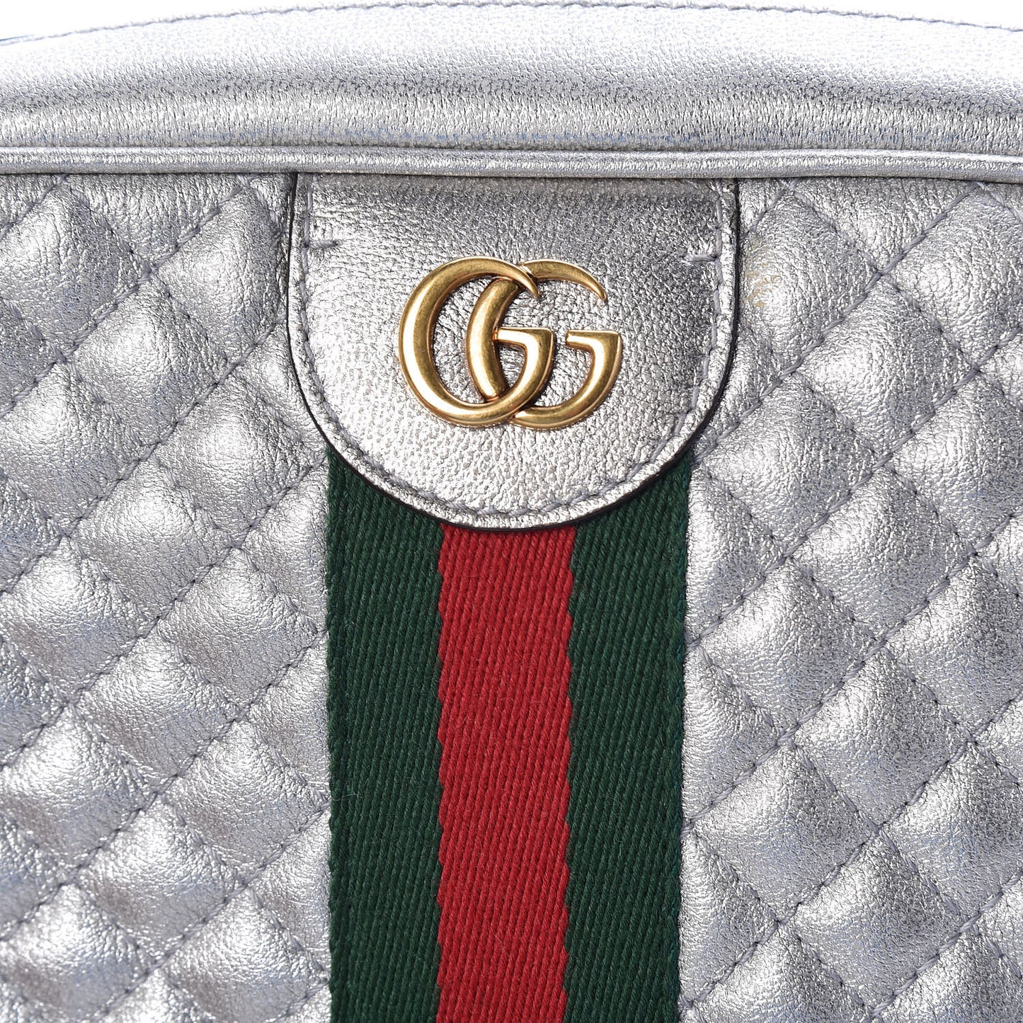 Laminated Nappa Web Trapuntata Small GG Shoulder Bag Argento