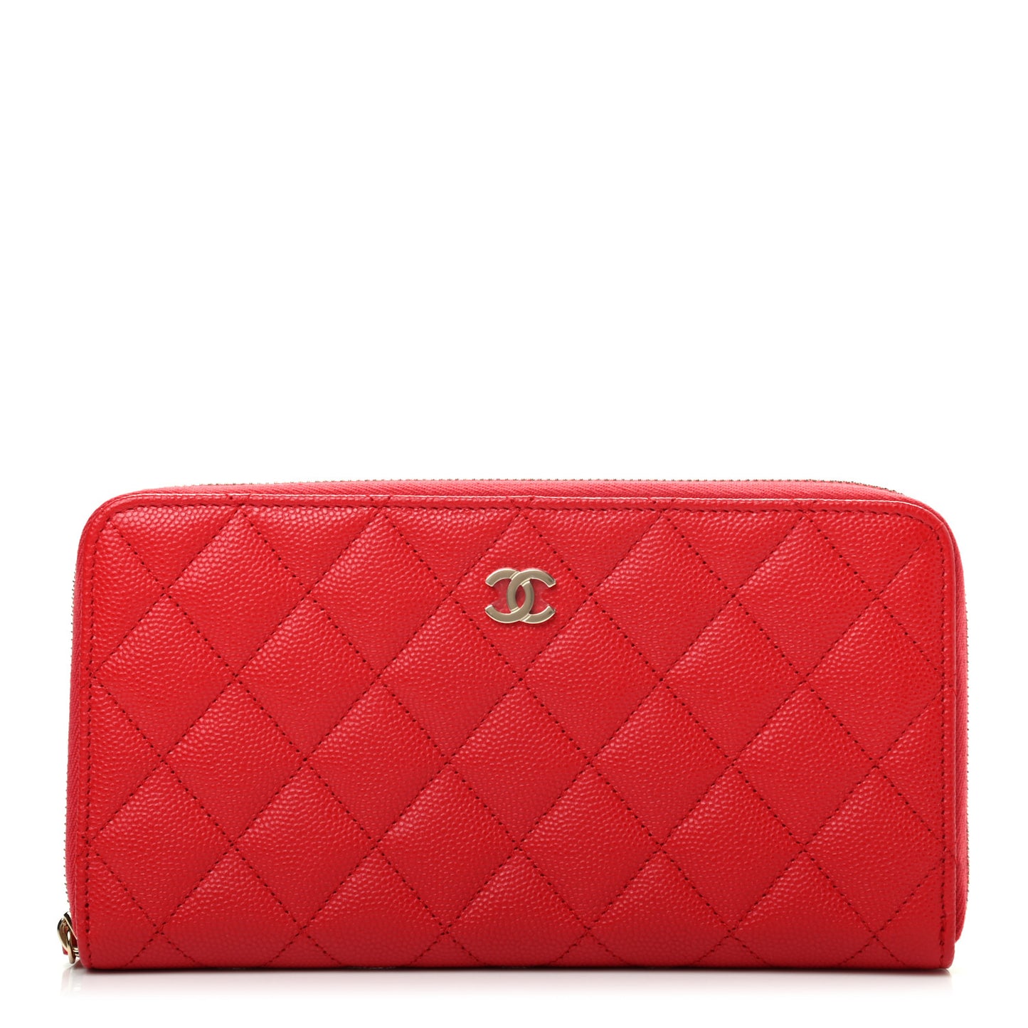 Caviar Quilted Large Gusset Zip Around Wallet Red