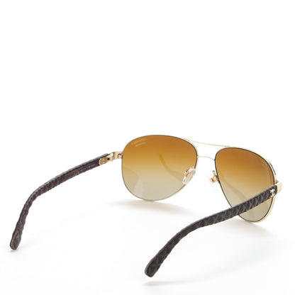 Chanel Goatskin Pilot Quilting Aviator Polarized Sunglasses 4204-Q Brown 4 of 7