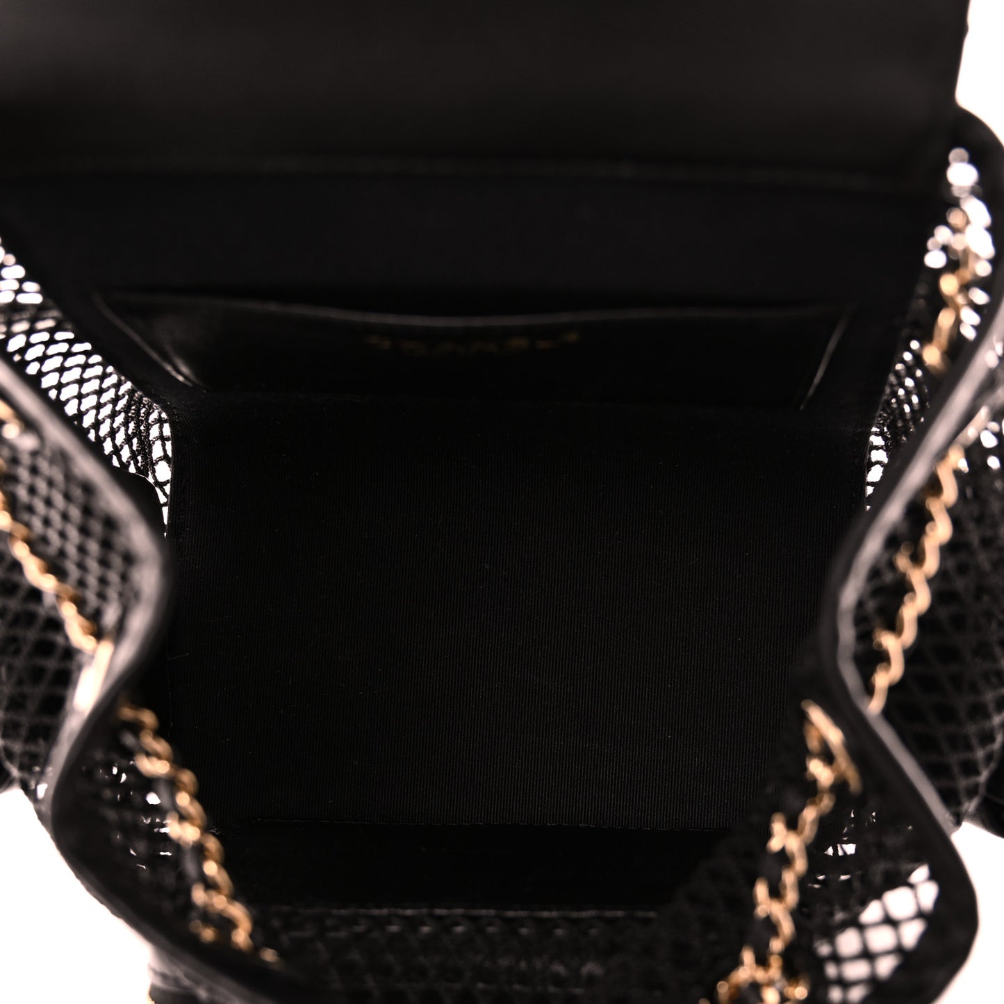 Shiny Lambskin Mesh Quilted Small Cargo Duma Drawstring Backpack Black