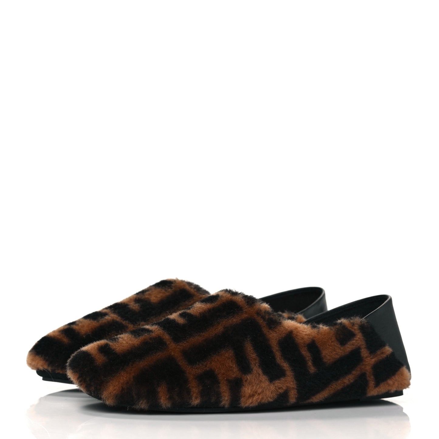 Shearling Nappa FF Slippers 36 Tobacco Black