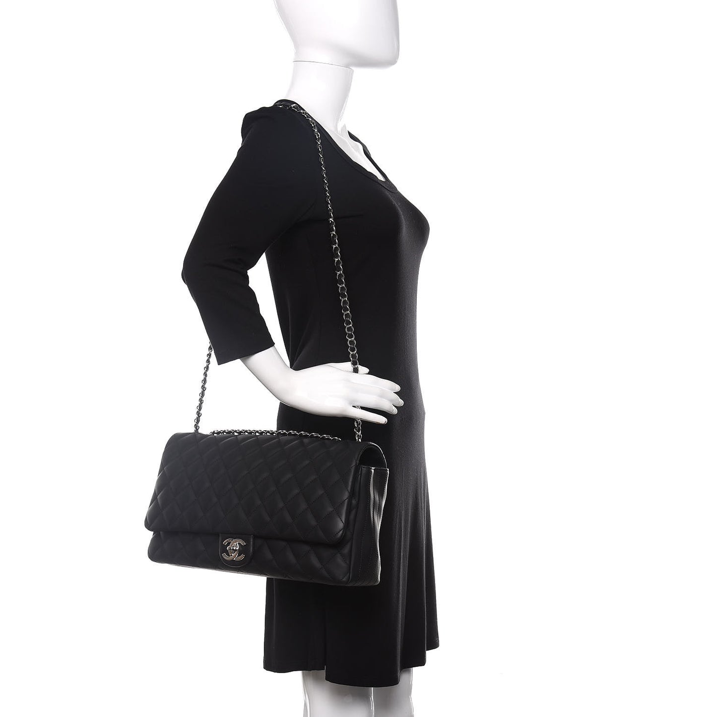Rubber Quilted Lambskin Maxi Coco Rain Flap Black