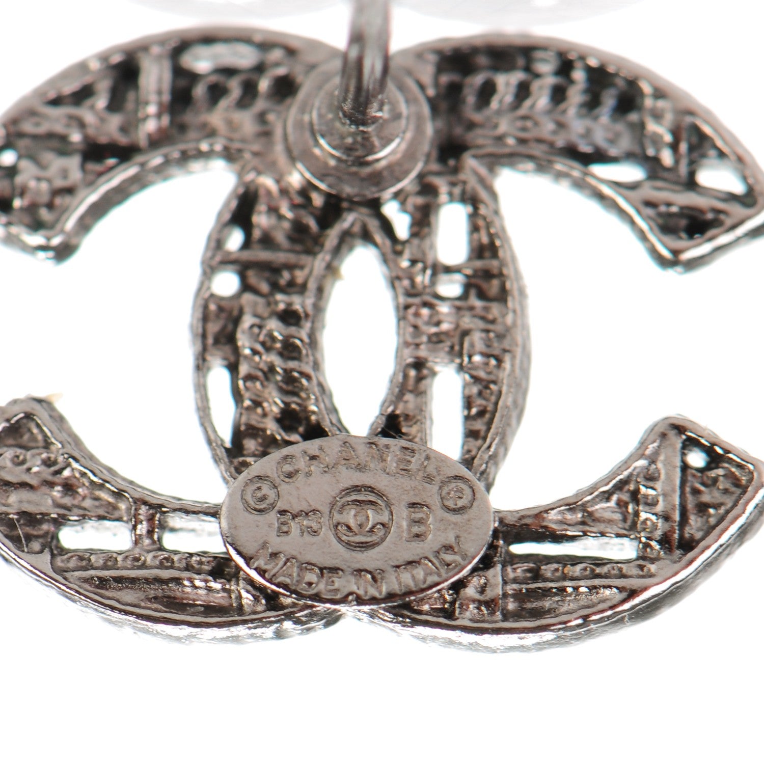 Chanel CC Chain Earrings Dark Silver 4 of 5
