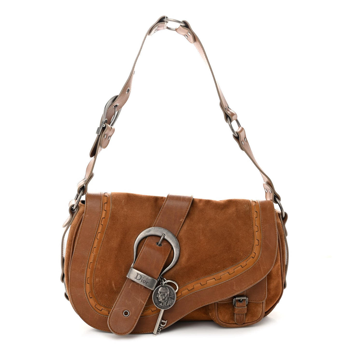 Suede Calfskin Medium Gaucho Double Saddle Brown