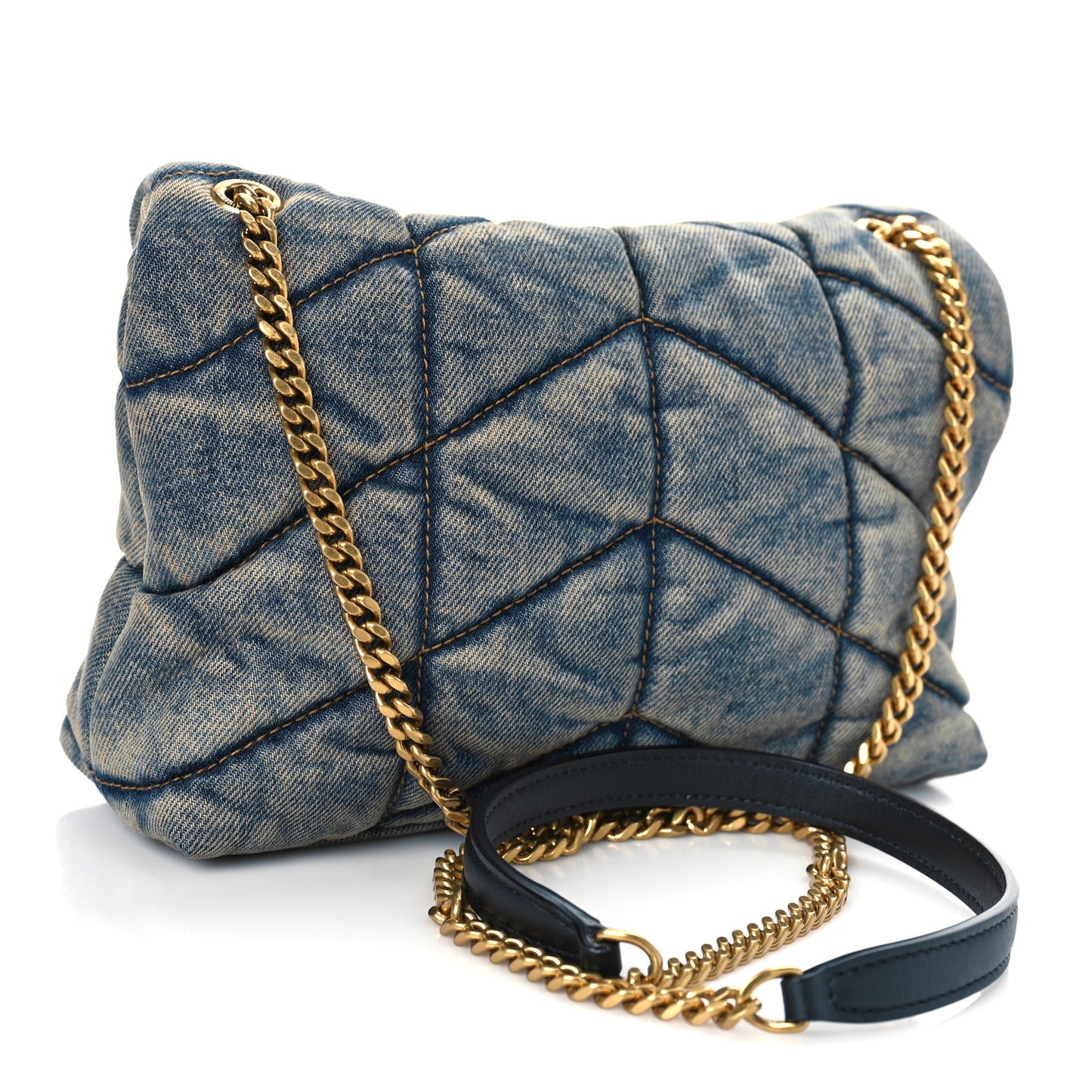 Denim Quilted Toy Loulou Puffer Monogram Chain Satchel Rodeo Blue