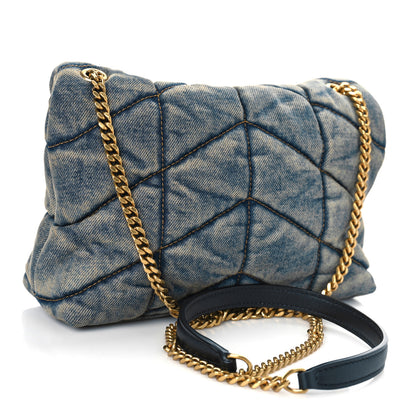 Saint Laurent Denim Quilted Toy Loulou Puffer Monogram Chain Satchel Rodeo Blue 2 of 7