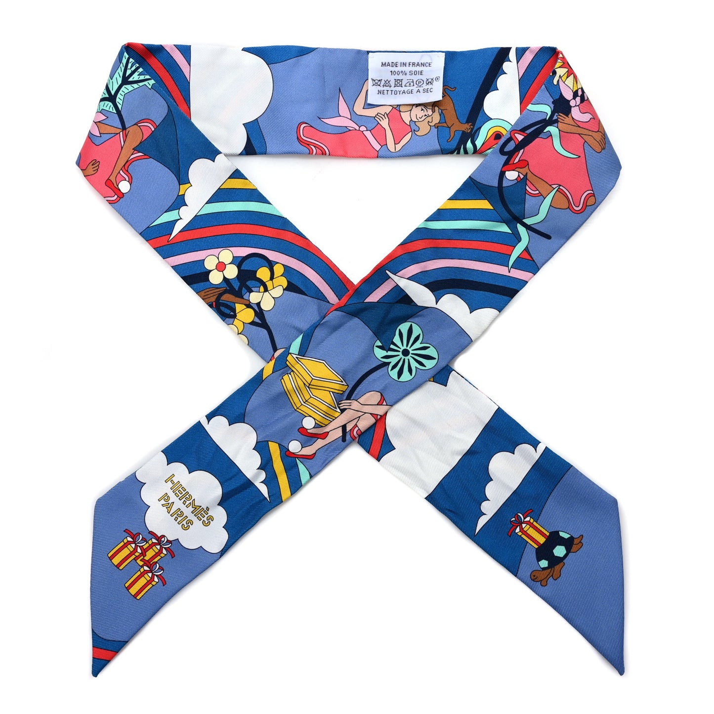 Silk Carres Volants Twilly Bleu Jaune Vif Multicolor