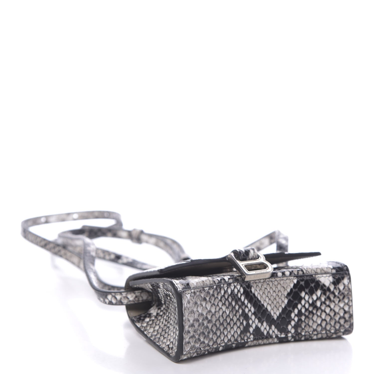Balenciaga Shiny Calfskin Python Effect Hourglass Top Handle Bag Mini Black White 4 of 10