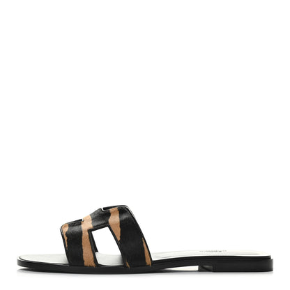 Hermes Horse Hair Zebra Print Oran Sandals 41 Black 1 of 8