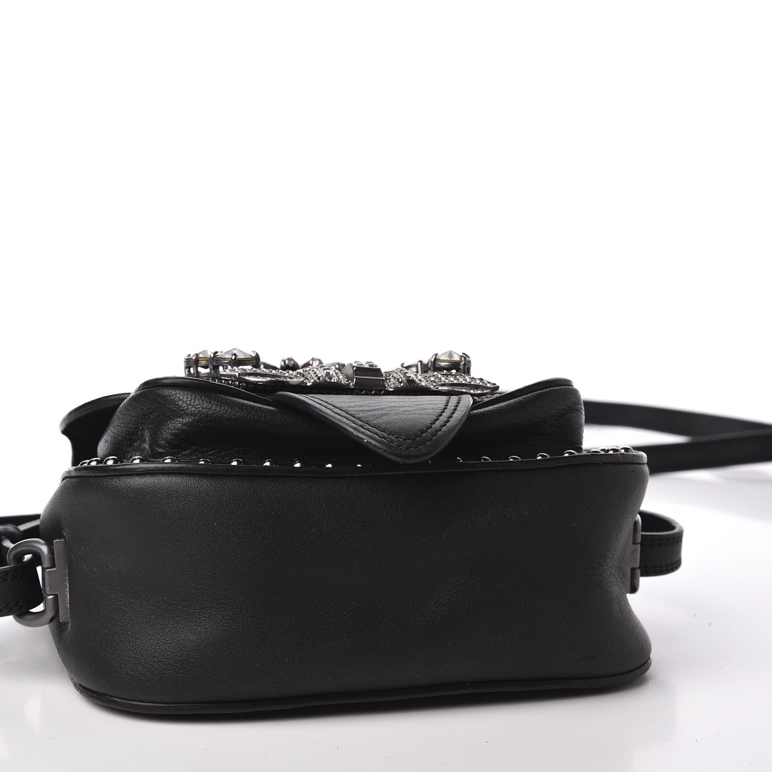 Miu Miu Goatskin Madras Soft Calfskin Crystal Embellished Dahlia Shoulder Bag Black 3 of 16