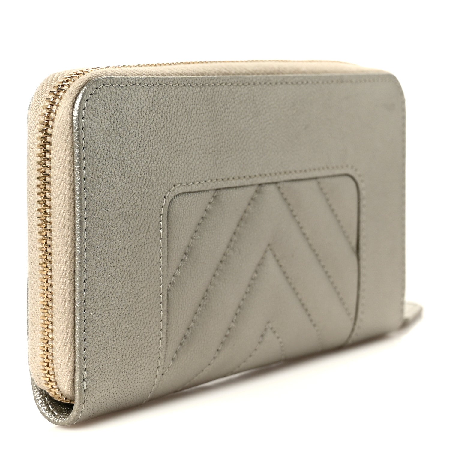 Chanel Metallic Sheepskin Chevron Quilted Medium Mademoiselle Vintage Zip Around Wallet Silver 3 of 10