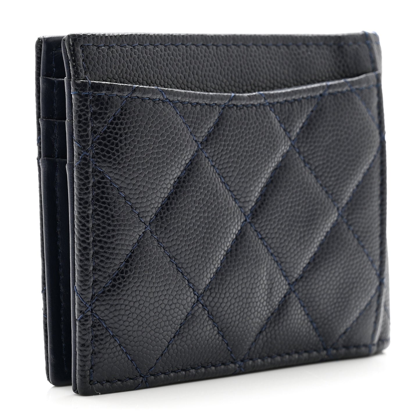 Caviar Quilted Bi-Fold Wallet Dark Blue