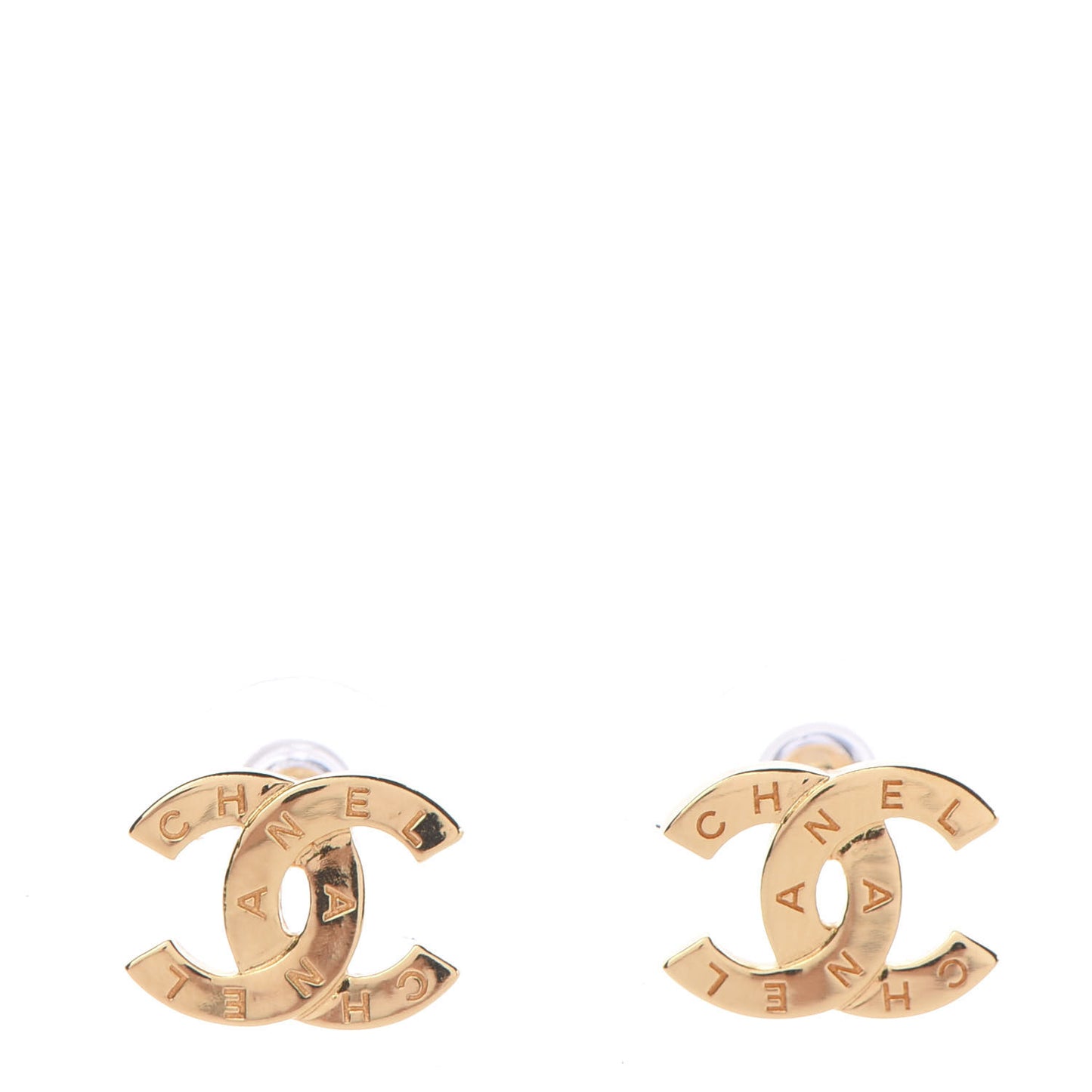 Metal CC Paris Button Stud Earrings Gold