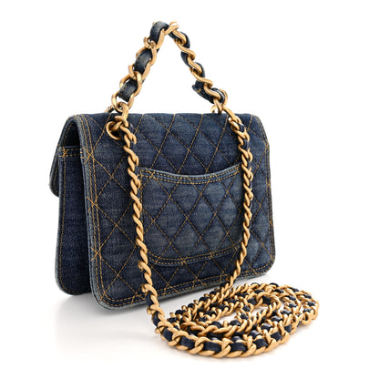 Chanel Denim Quilted Double You Mini Flap Blue Golden 3 of 13