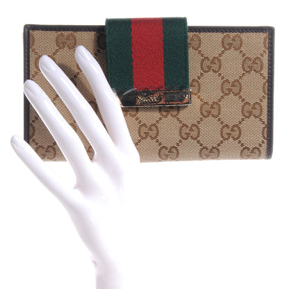 Gucci Monogram Calfskin Ladies Web Continental Wallet Beige Ebony Cocoa 2 of 7