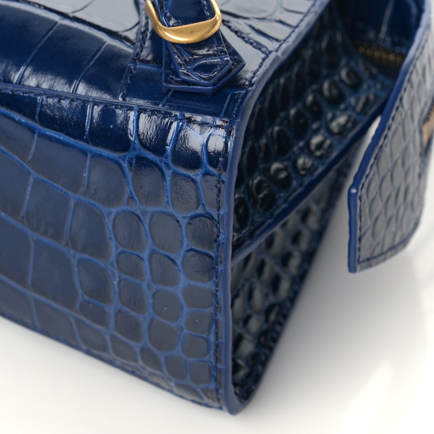 Balenciaga Shiny Supple Calfskin Crocodile Embossed Neo Classic Gold Hardware Mini City Navy 8 of 8