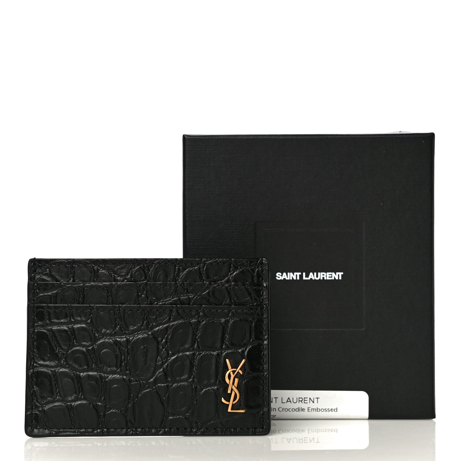 Saint Laurent Calfskin Crocodile Embossed Monogram Tiny Cassandra Credit Card Case Black 11 of 11