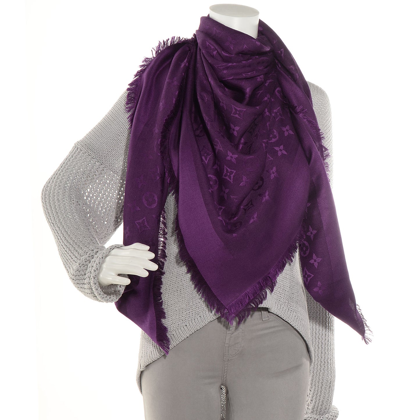 Silk Wool Monogram Shawl Cassis