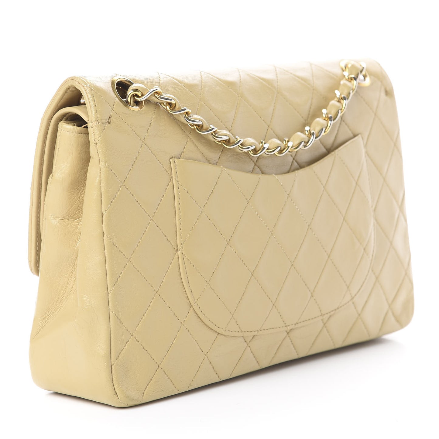 Lambskin Quilted Medium Double Flap Beige