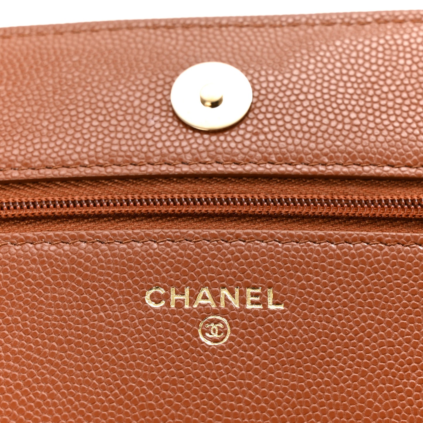 Shiny Caviar Quilted Strass Wallet On Chain WOC Light Brown