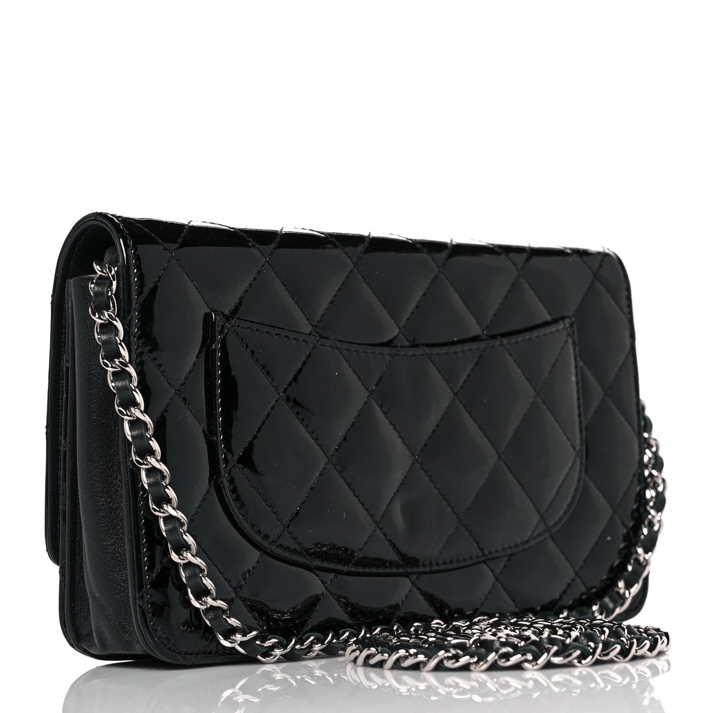 Patent Quilted Wallet On Chain WOC Black