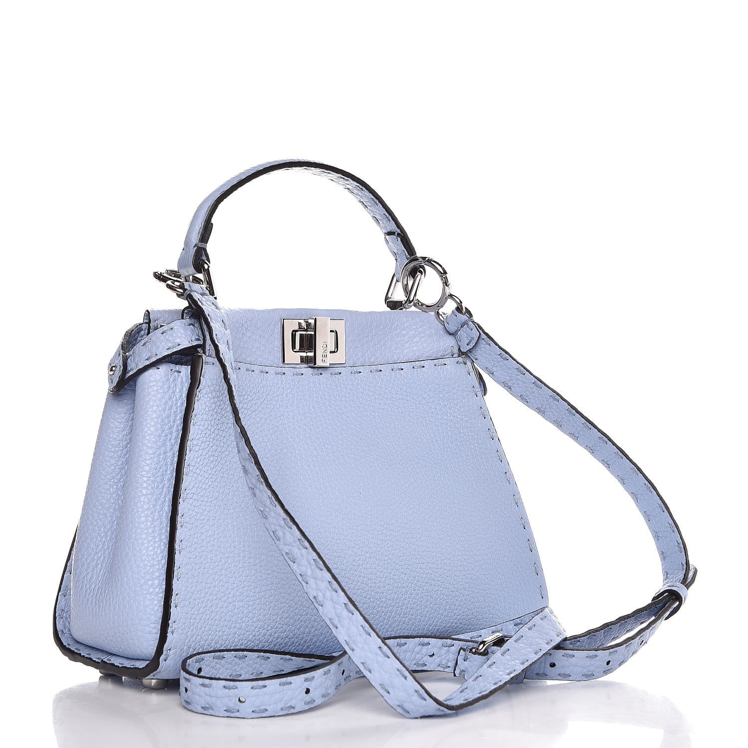 Fendi Cuoio Romano Selleria Mini Peekaboo Iconic Satchel Celeste Sky 3 of 8