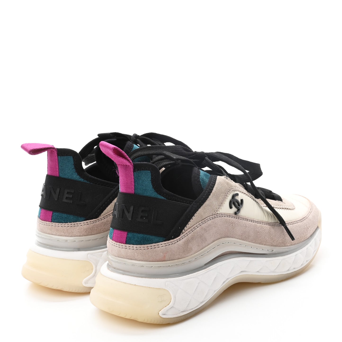 Suede Calfskin Nylon Grosgrain CC Sneakers 37 Beige Pink