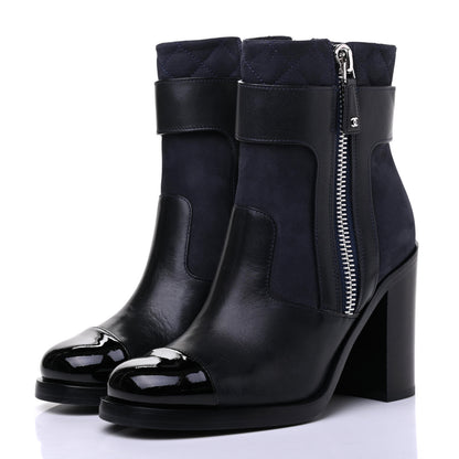 Chanel Calfskin Patent Cap Toe Short Ankle Boots 36 Navy Black 3 of 10