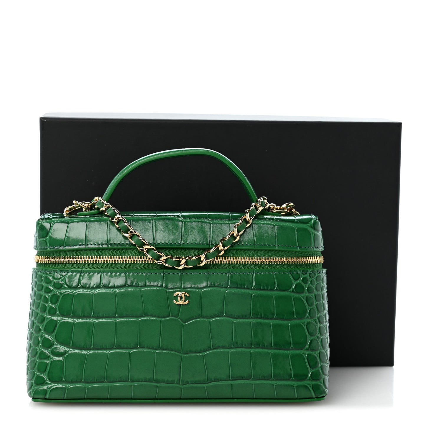 Calfskin Crocodile Embossed Crococo Exoticoco Vanity With Chain Emerald