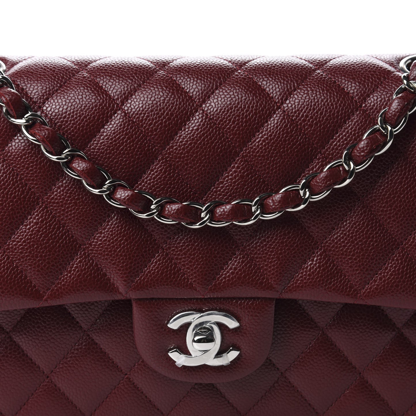 Caviar Quilted Medium Double Flap Dark Red