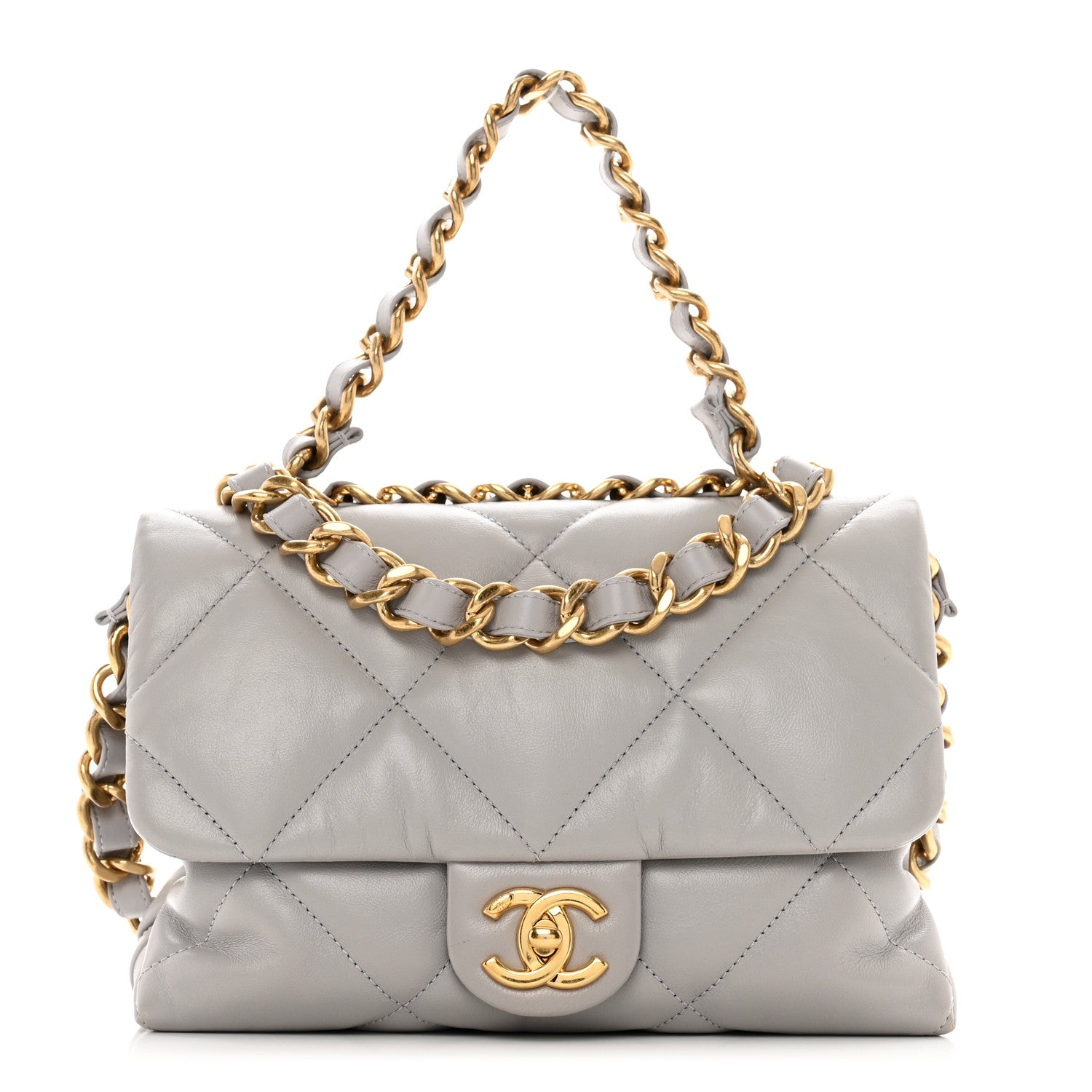 Chanel Lambskin Quilted Chain Top Handle Flap Light Grey 1 of 10