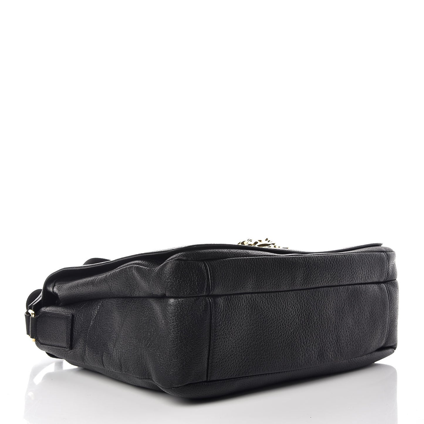 Grained Calfskin Medusa Head Messenger Bag Black