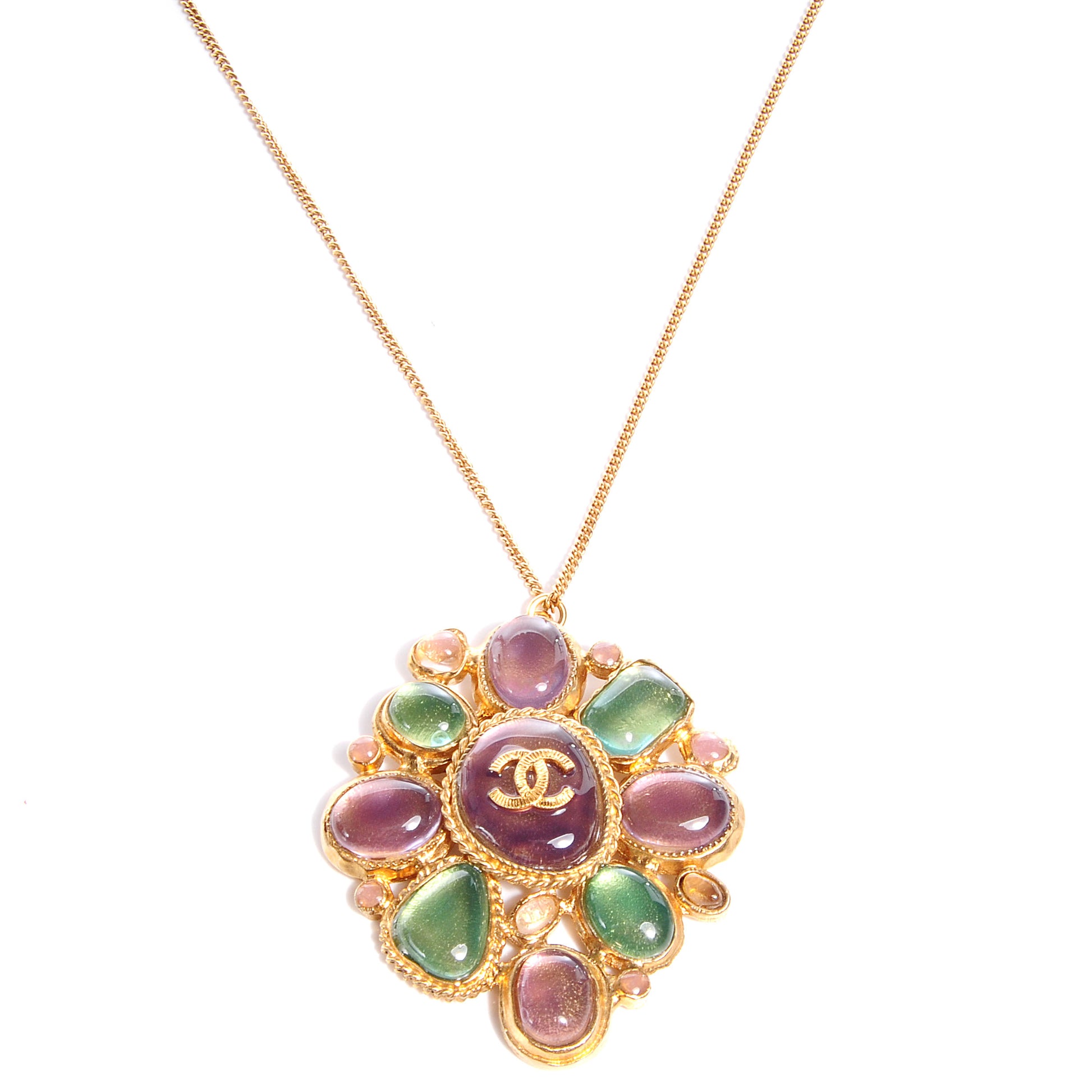 Chanel Gripoix Poured Glass CC Necklace Gold 1 of 5
