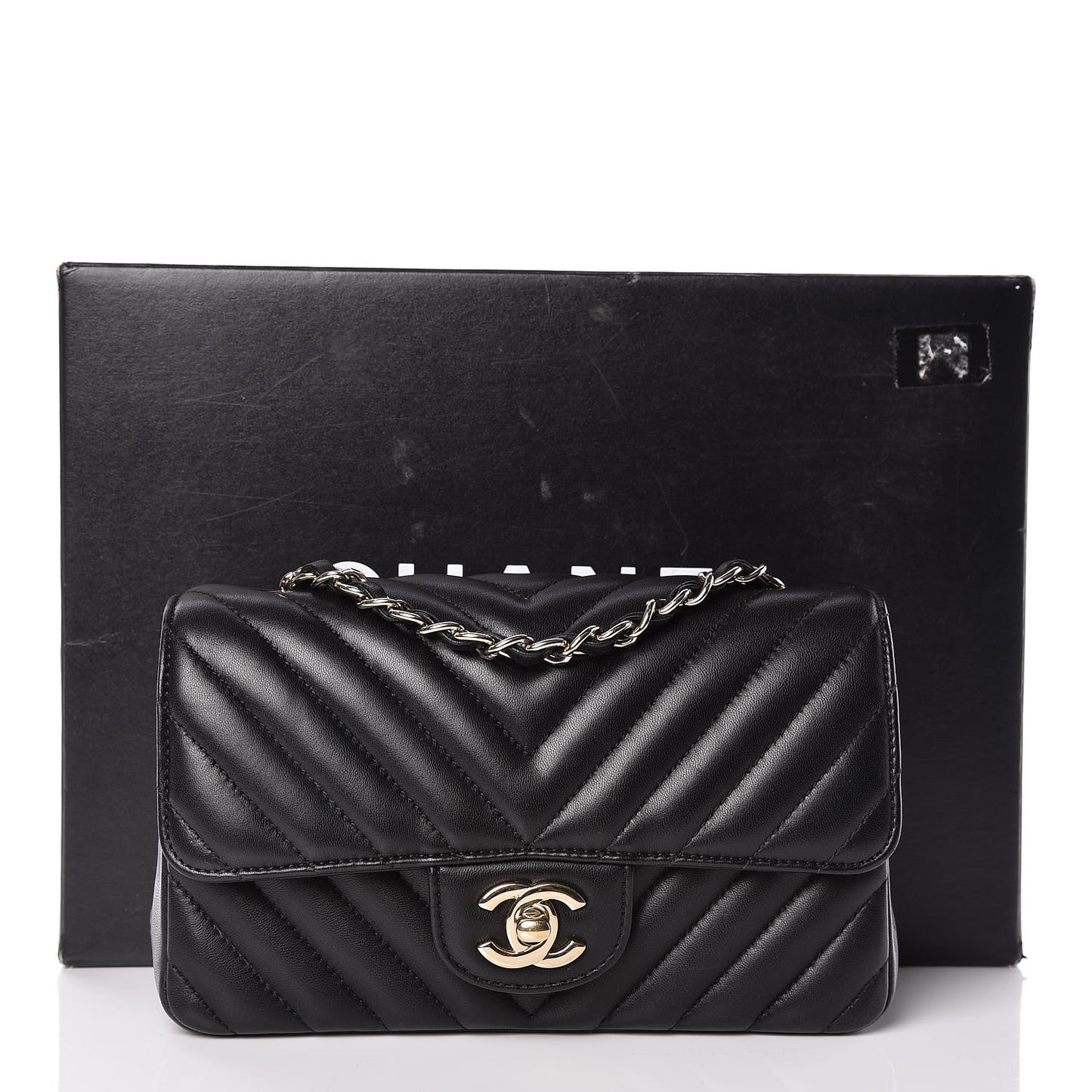 Lambskin Chevron Quilted Mini Rectangular Flap Black
