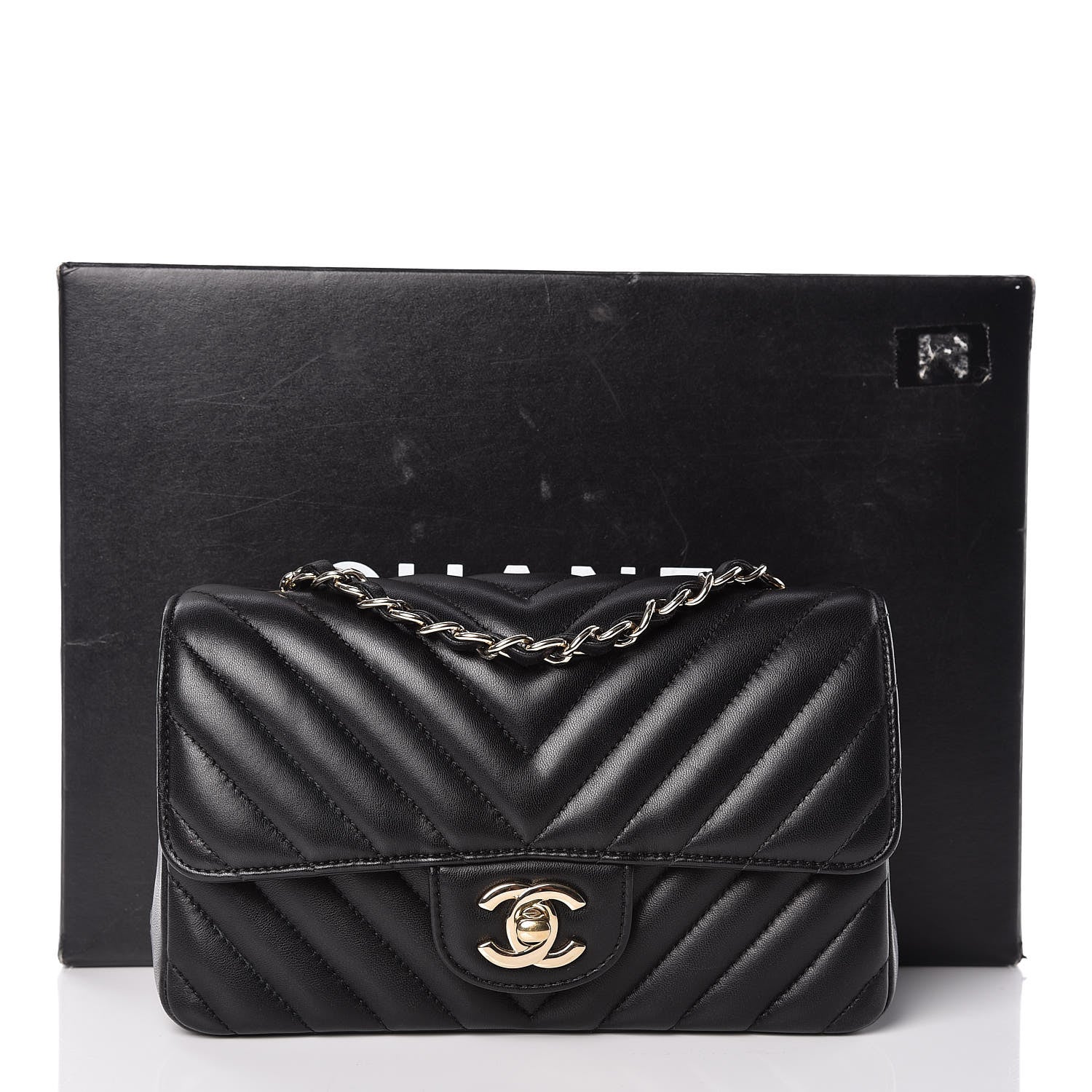 Chanel Lambskin Chevron Quilted Mini Rectangular Flap Black 10 of 10