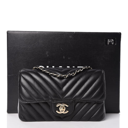 Chanel Lambskin Chevron Quilted Mini Rectangular Flap Black 10 of 10