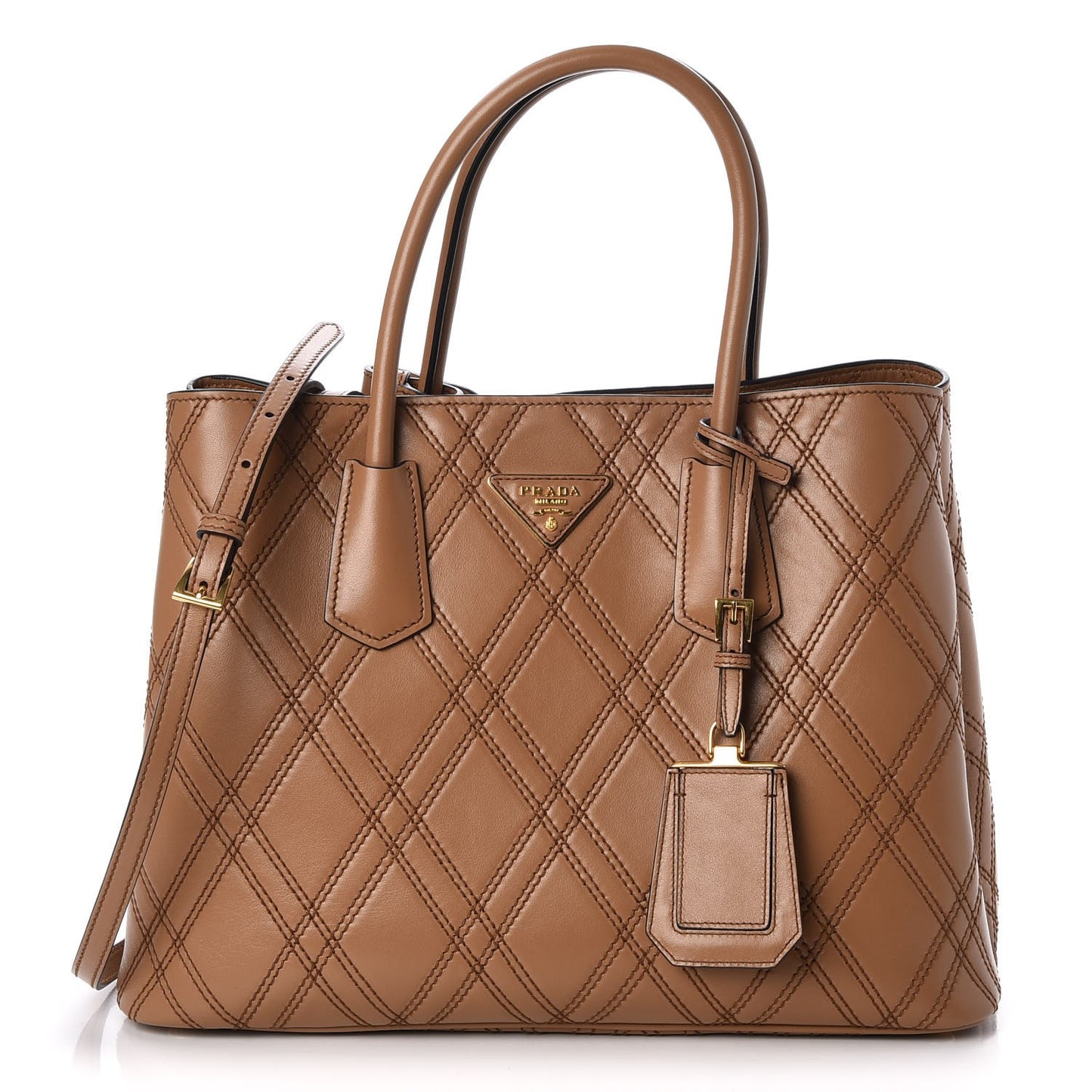 City Calf Quilted Large Double Bag Caramel