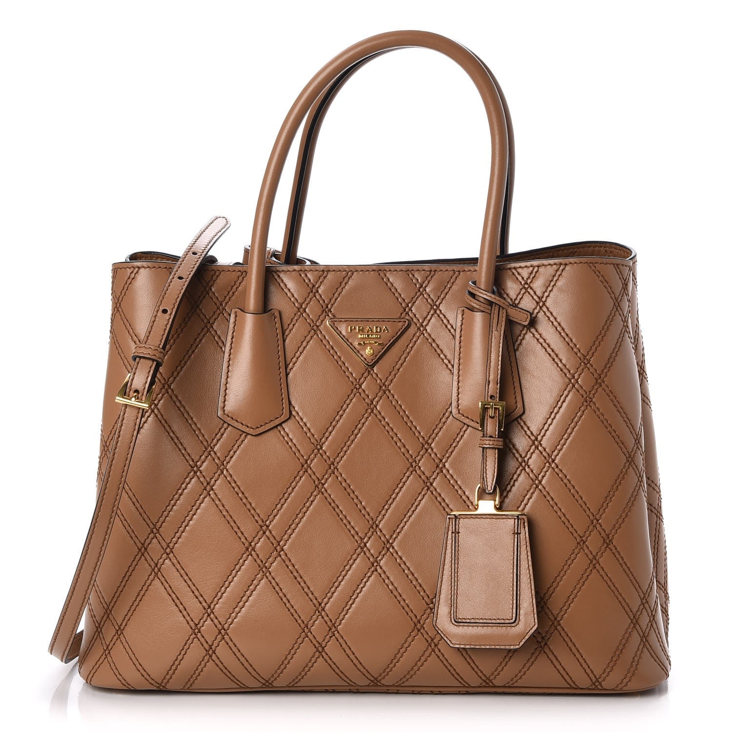 Prada City Calf Quilted Large Double Bag Caramel 1 of 12