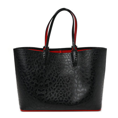 Christian Louboutin Patent Calfskin Leopard Print Spikes East West Cabata Tote Black 3 of 10