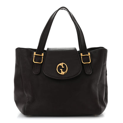 Gucci Pebbled Calfskin Medium 1973 Tote Dark Brown 1 of 12