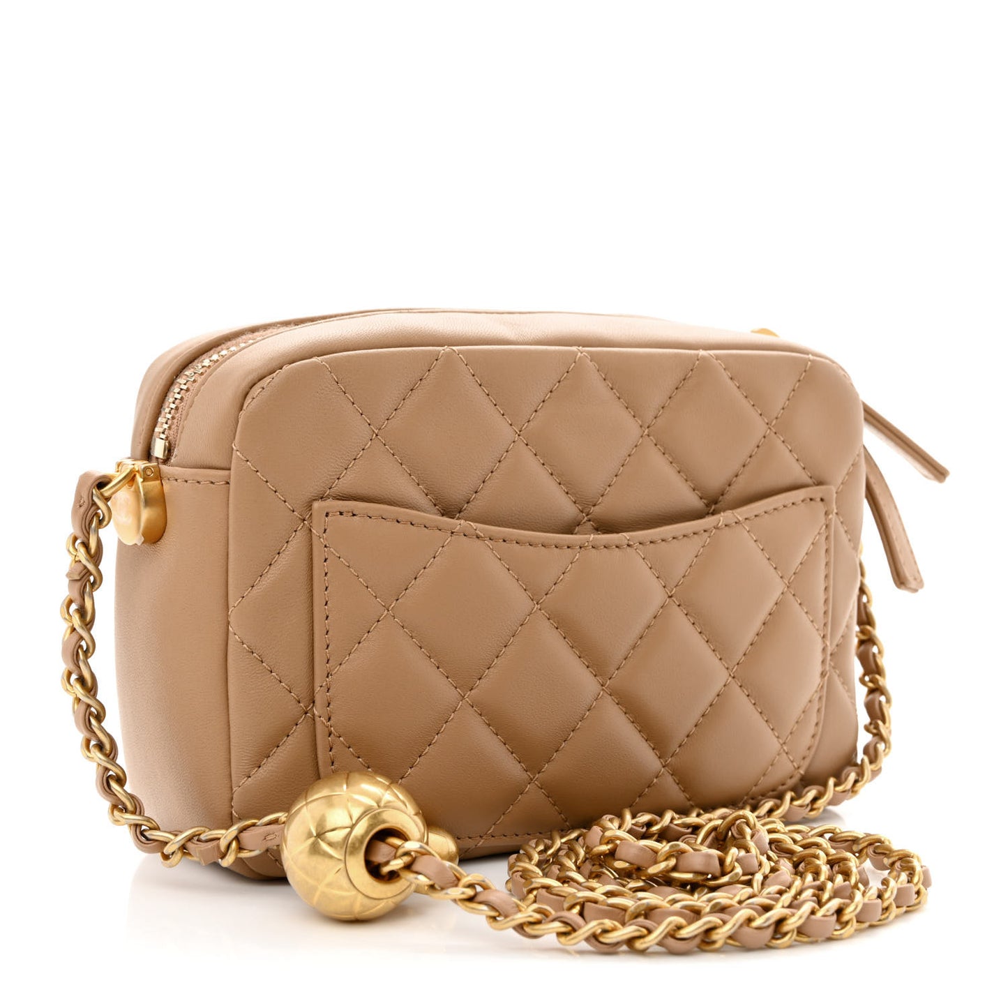 Lambskin Quilted CC Pearl Crush Camera Case Beige