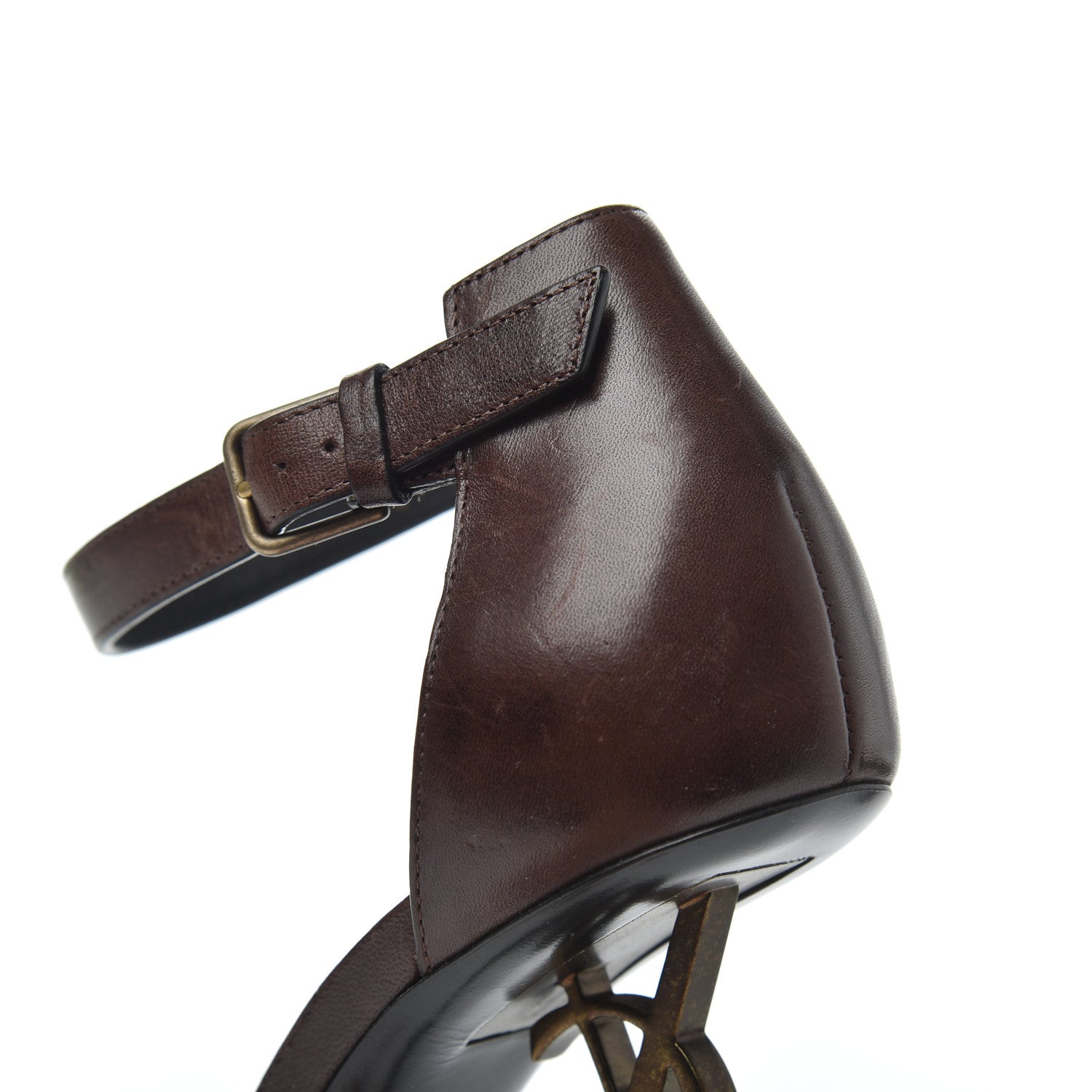 Saint Laurent Calfskin Opyum Sandals 37 Brown 9 of 16