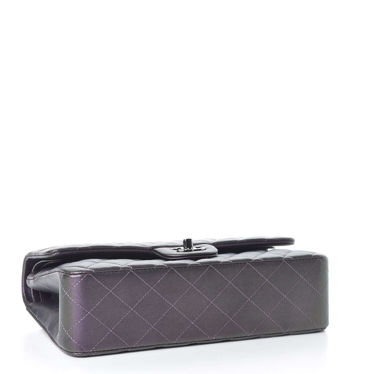Chanel Iridescent Lambskin Quilted Medium Double Flap Dark Purple 4 of 11