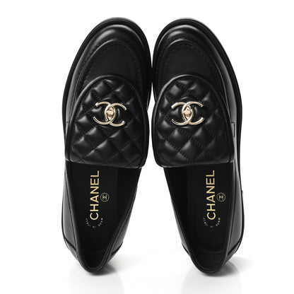 Chanel Lambskin Quilted CC Turnlock Loafers 39.5 Black 2 of 9