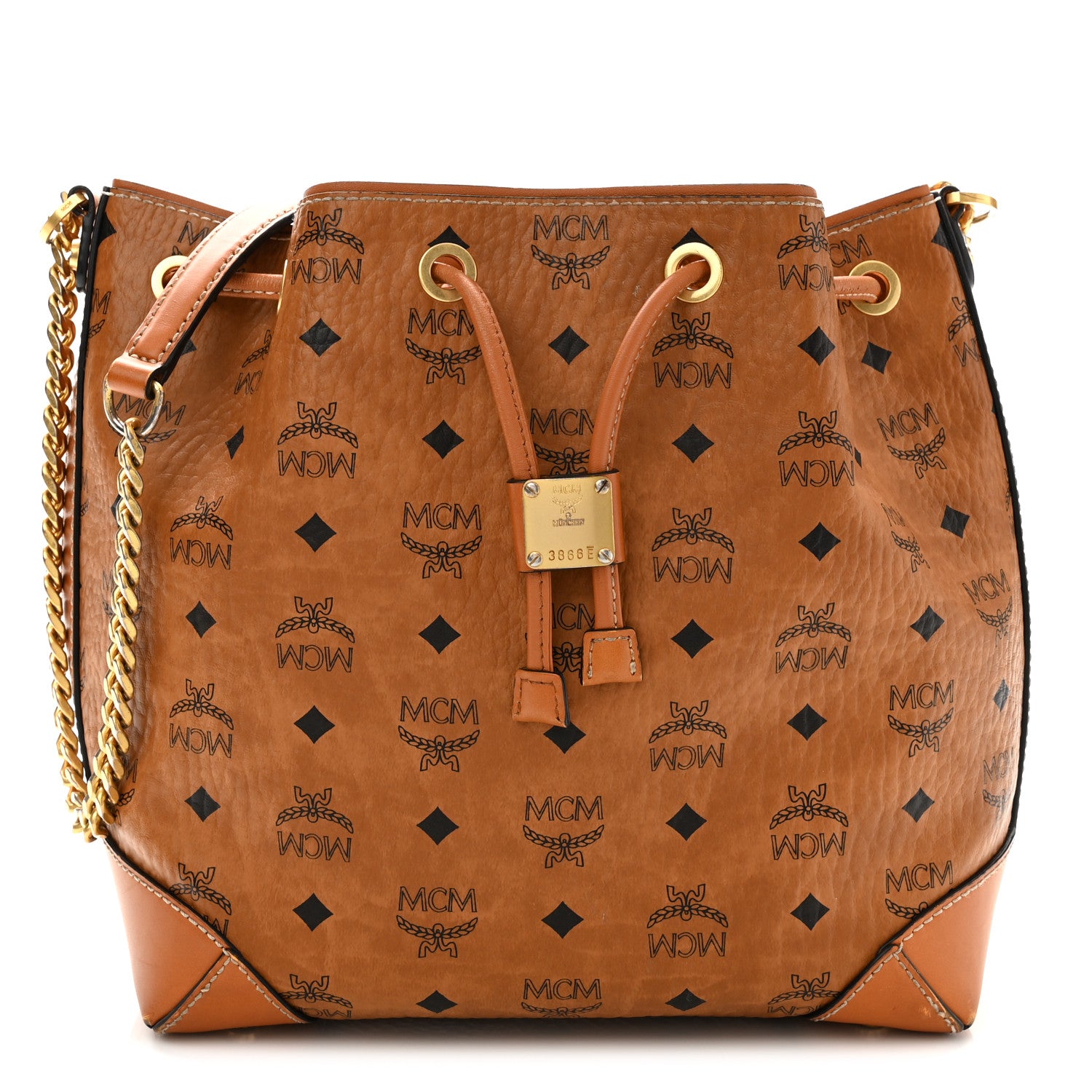 MCM Visetos Small Soft Berlin Drawstring Bucket Bag Cognac 1 of 12