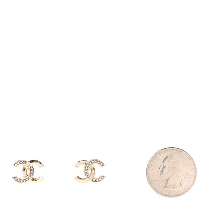 Chanel Textured Metal Crystal CC Earrings Gold 2 of 4